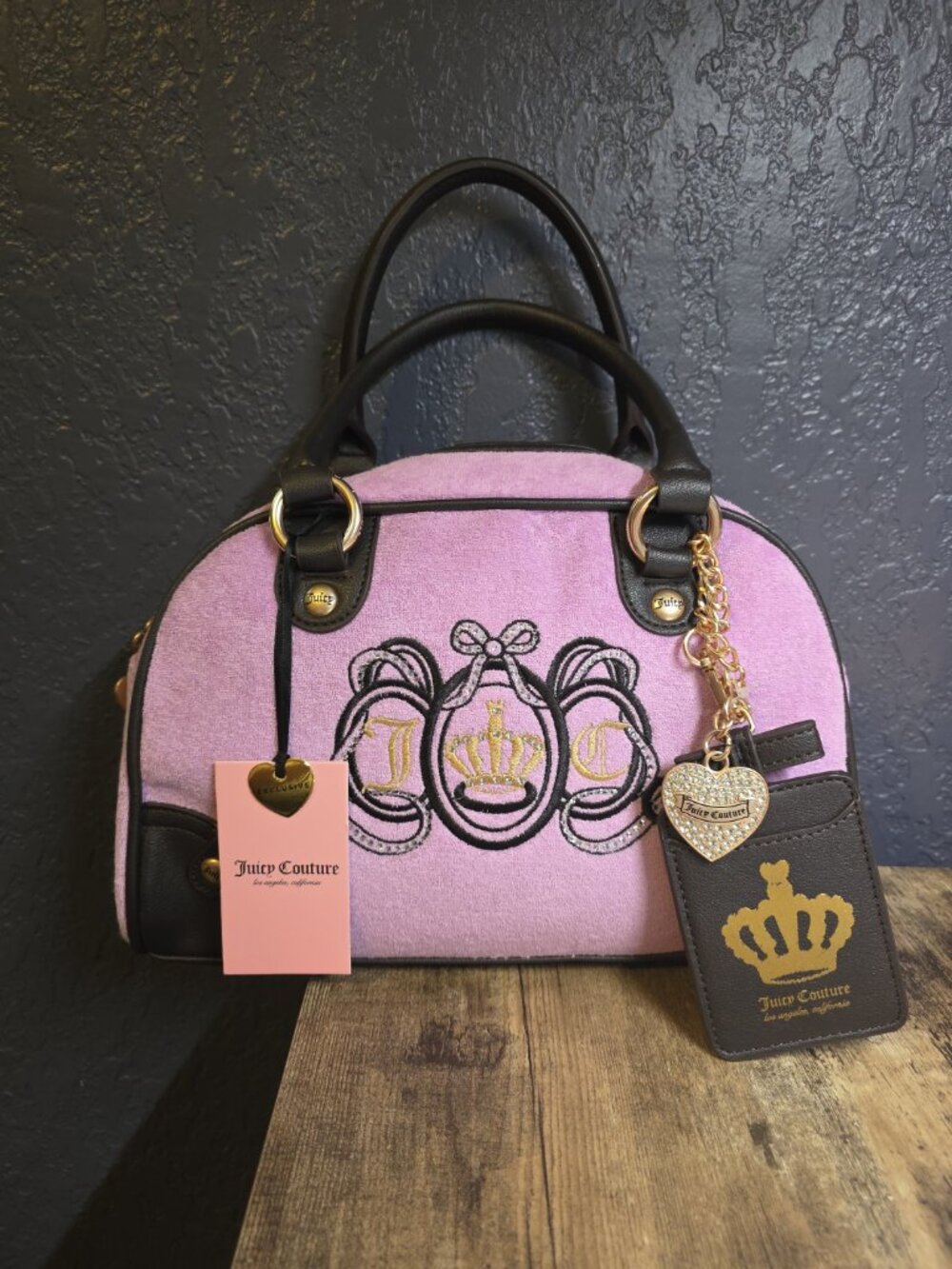Juicy Couture Juicy Lovers Club Bowler Shoulder Bag Violet Tulle/Choco NEW